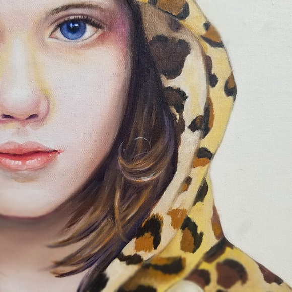 MELISSA HASLAM "Leopard Bear" original oil + acrylic 12" x 12" canvas painting  - Picture 2 of 8